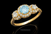 THREE-STONE ENGAGEMENT RING 1.46CTW BLUE DIAMOND WITH MOISSANITE WHITE YELLOW ROSE GOLD