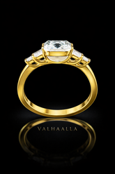 2.33 Ct Emerald Cut Diamond Three Stone Ring with Baguettes In Gold