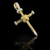 0.64 TCW Solid Gold Triple Nail Cross Pendant with Pave Moissanite