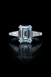 Emerald Cut Vivid Blue Diamond Engagement Ring, Prong Set Ring with Trapezoid Side Diamonds, Solid Gold Luxury Statement Ring, Elegant Blue Diamond Bridal Ring
