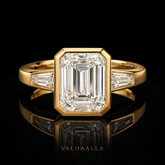 2 Ct Emerald Cut Diamond Ring, Bezel Set Baguette in Gold