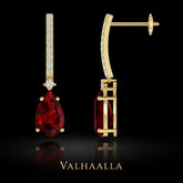 2.08 Ct Garnet Pear Solitaire Drop Earrings with Moissanite In Gold