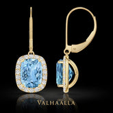 4.23 Ct Cushion Aquamarine Halo Leverback Earrings with Moissanite in Gold