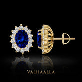 4.15Ct Oval Blue Sapphire Flower Halo Stud Earrings with Moissanite