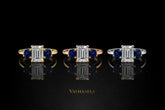 2.80 Ct Emerald Cut Diamond Blue Sapphire Engagement Ring Solid In Gold