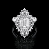3 Ct Emerald Cut Diamond Art Deco Halo Engagement Ring Solid Gold