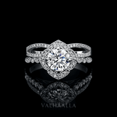 Elegant 3Ct Halo Moissanite Engagement Ring Set 14K White Gold for Her