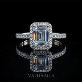 3Ct Emerald Cut Moissanite Halo Engagement Ring Solid 14K Gold