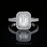 3Ct Emerald Cut Moissanite Double Halo Engagement Ring Solid 14K White/Yellow/Rose Gold Bridal Wedding Ring for Her