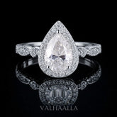 2Ct Pear Cut Moissanite Halo Engagement Ring Solid In Gold Ring
