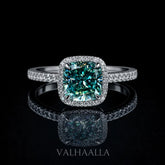 4.85Ct Green Cushion Cut Moissanite Halo Engagement Ring Gold