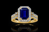 2.30Ct Emerald Lab Created Sapphire Halo Ring with Moissanite Solid Gold