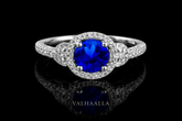 1.28Ct Blue Sapphire Lab Created Moissanite Halo Engagement Ring White Gold Yellow Gold Rose Gold