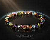 6 CT Rainbow Trillion Cut Gemstone Tennis Bracelet in Solid Gold