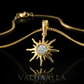 0.218 CT Astarte Radiant Sunburst Goddess Pendant Solid Gold