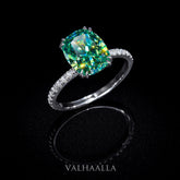 3.85Ct Vivid Green Cushion Moissanite Engagement Ring Solid Gold