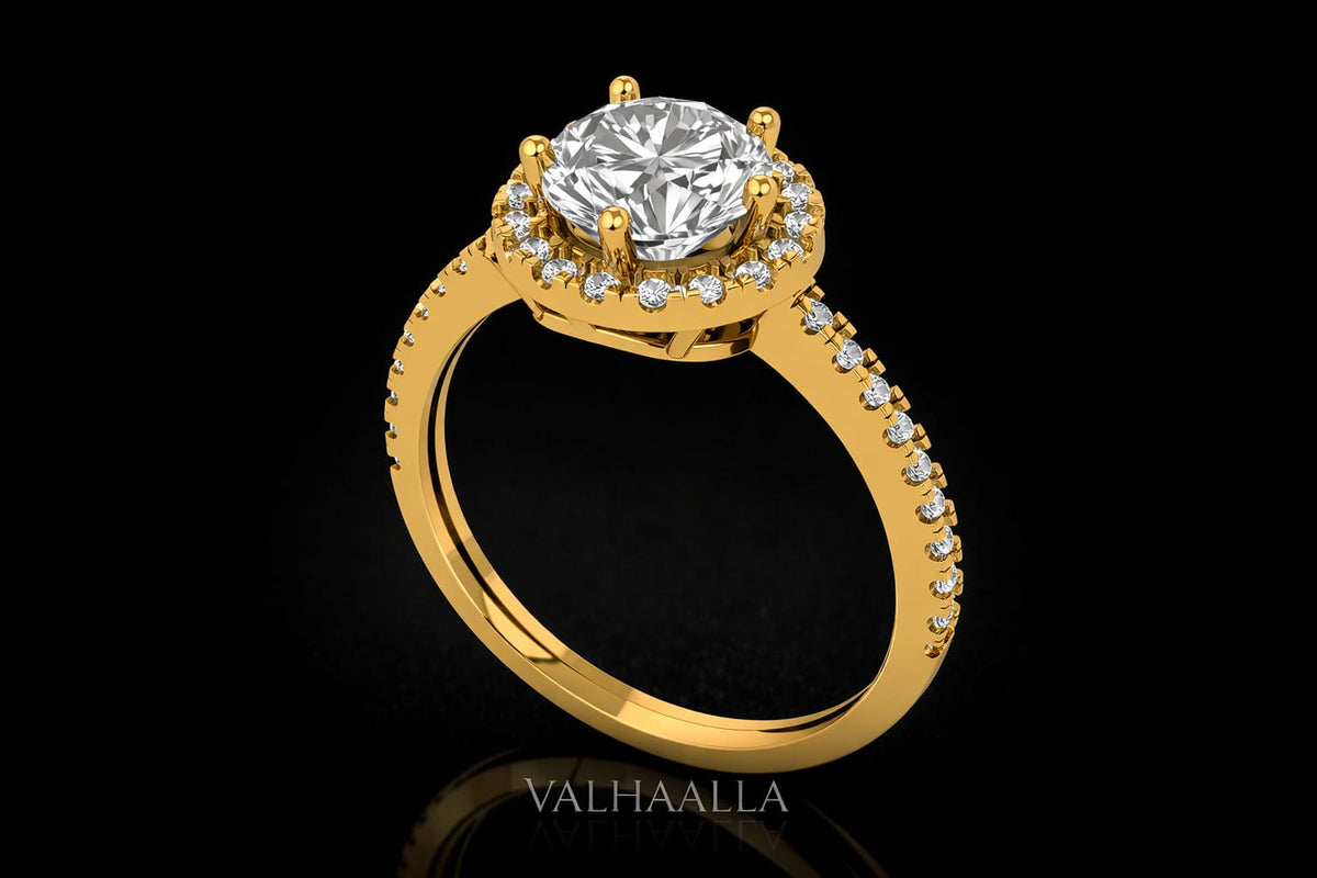 1.8CTTW Round Cut Moissanite Halo Engagement Ring In Gold