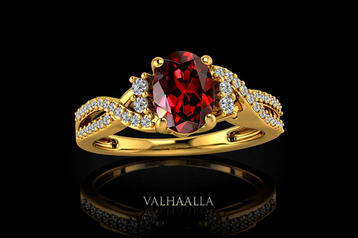 1.16Ct Lab Garnet Infinity Engagement Ring with Moissanite In Gold