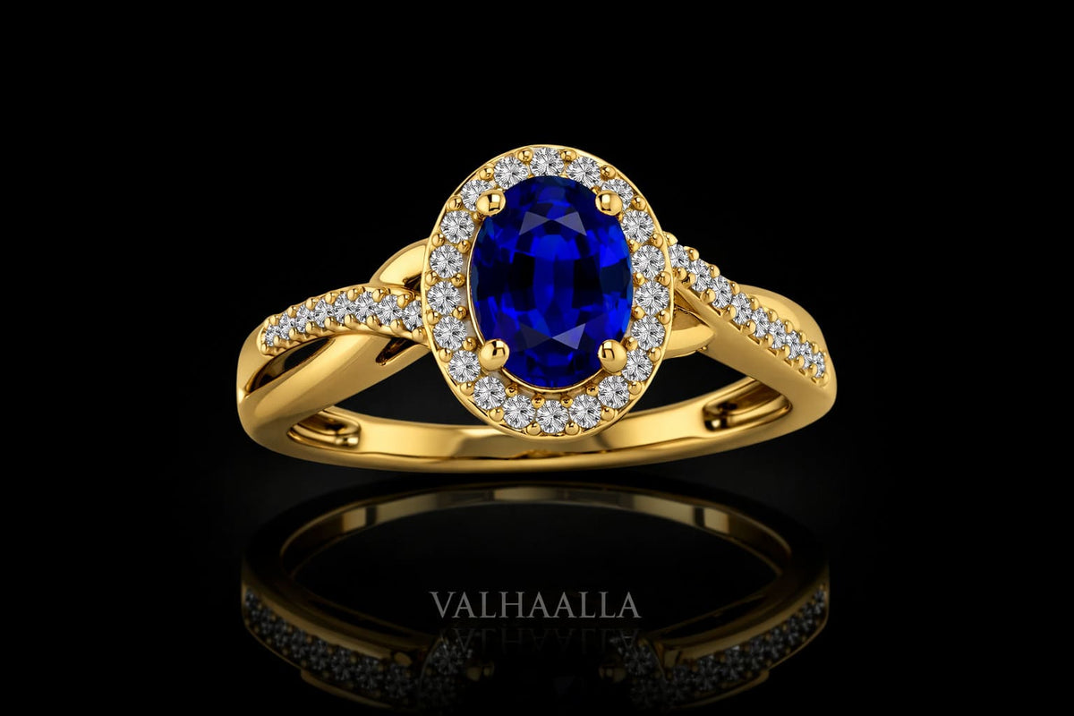 1.88Ct Blue Sapphire Halo Engagement Ring with Moissanite in Gold