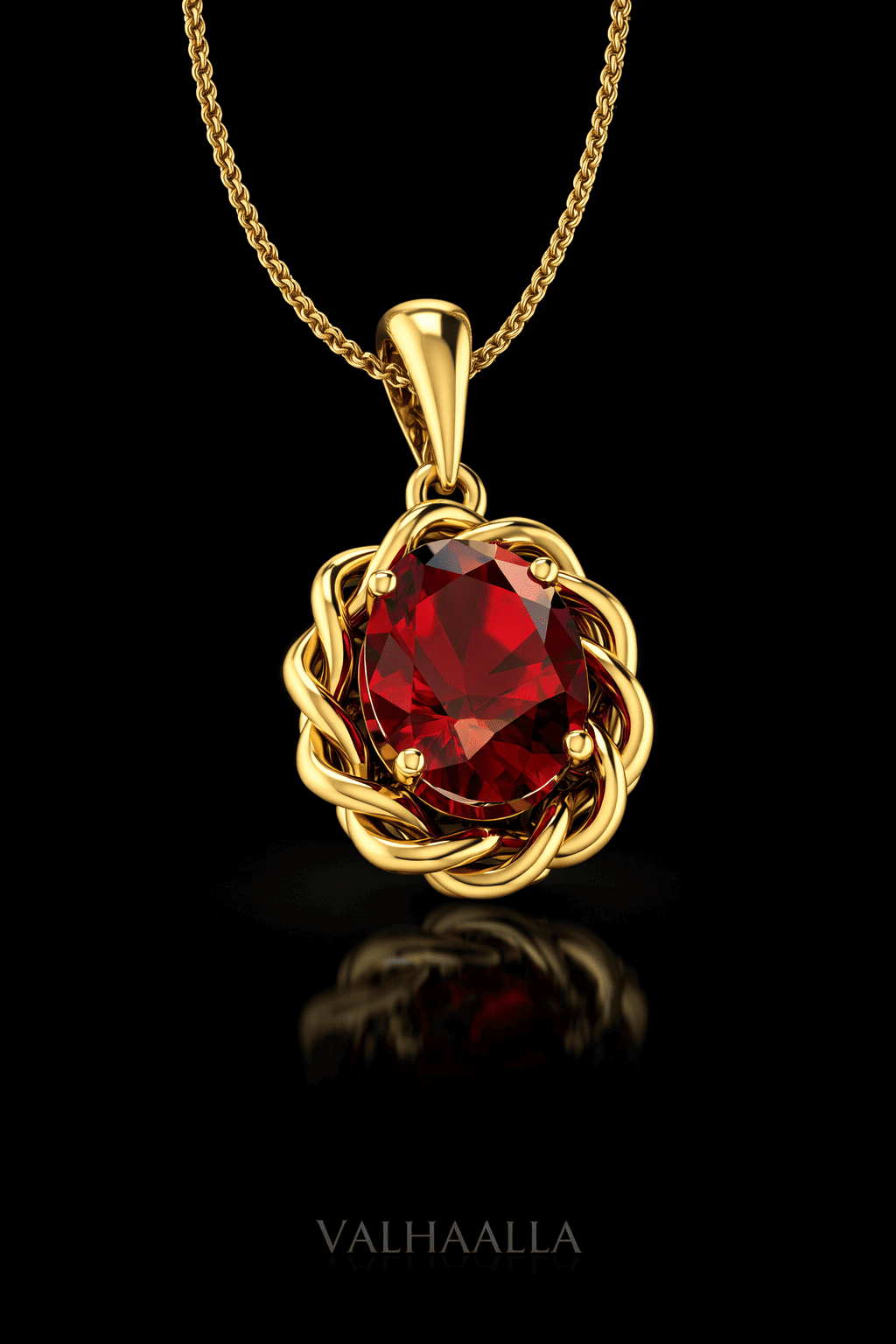 Wavy Garnet Gemstone Pendant in Solid Gold, Red Garnet Pendant for Women Minimalist Fine Anniversary & Birthday Jewelry Gift