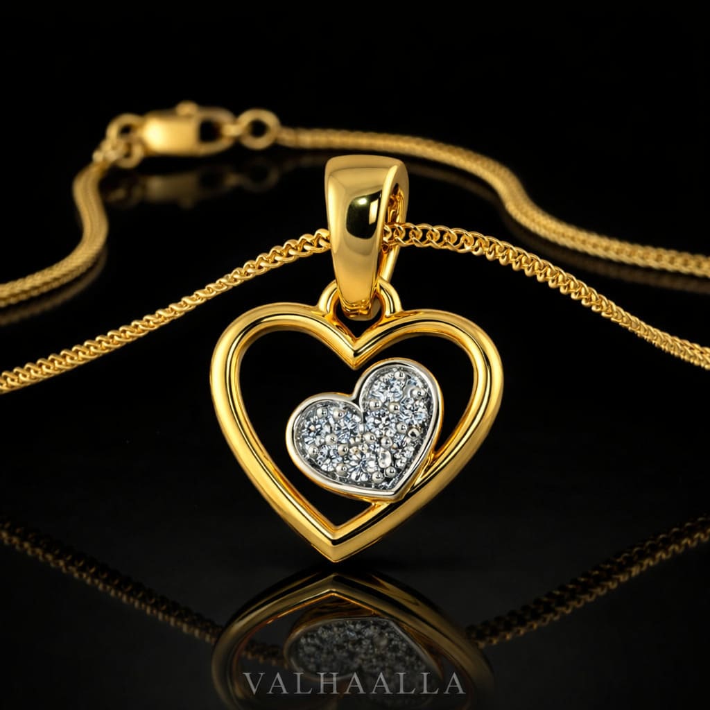 1.00 CT Solid Gold Double Heart Pave Moissanite Pendant Necklace