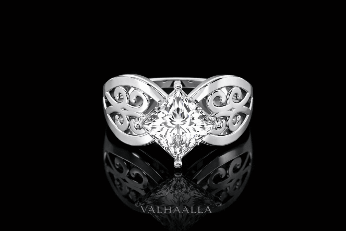3.00 CT Elegant Princess Cut Engagement Ring in Gold  brilliance Interwoven Band
