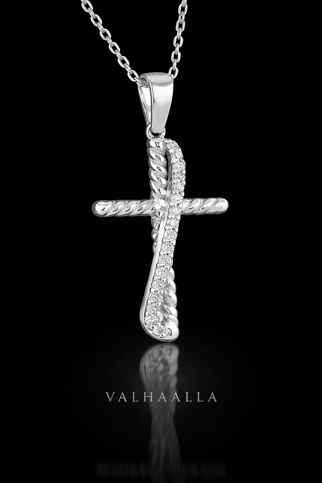 Solid Gold Moissanite Cross Necklace Pave Pendant for Women