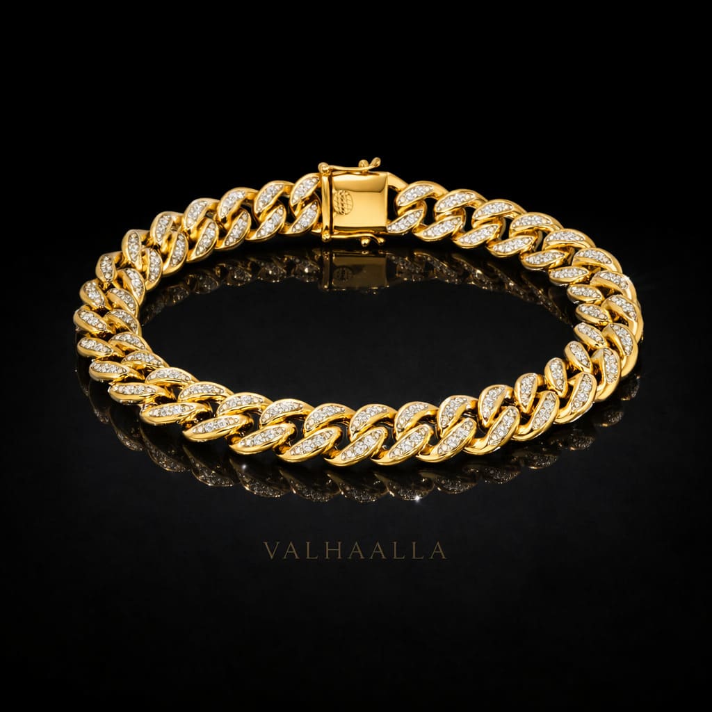 5.20 CT Men’s Iced Cuban Link Bracelet Gold Vermeil Pave