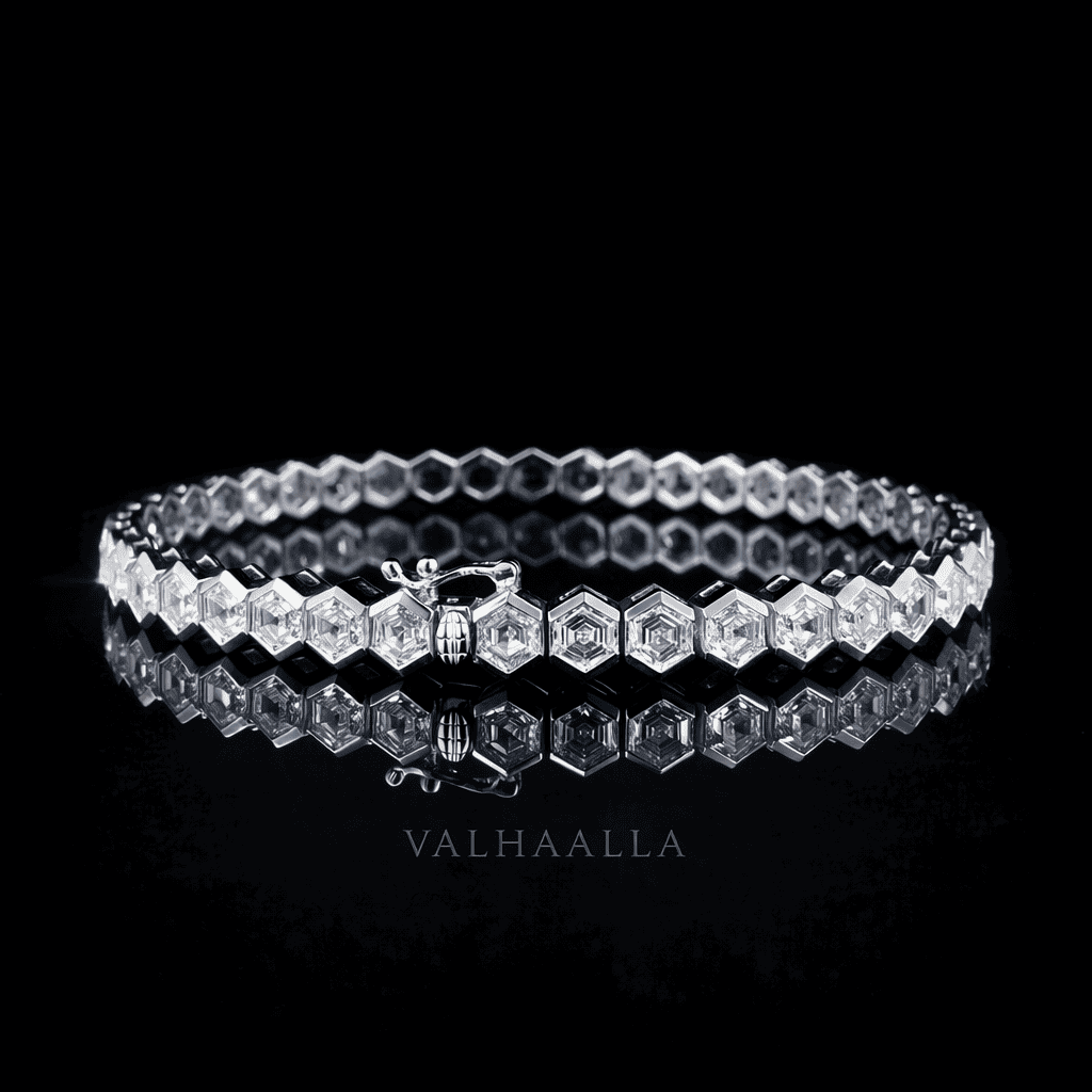 6 Ct Bezel Set Hexagon Diamond Line Bracelet Solid Gold