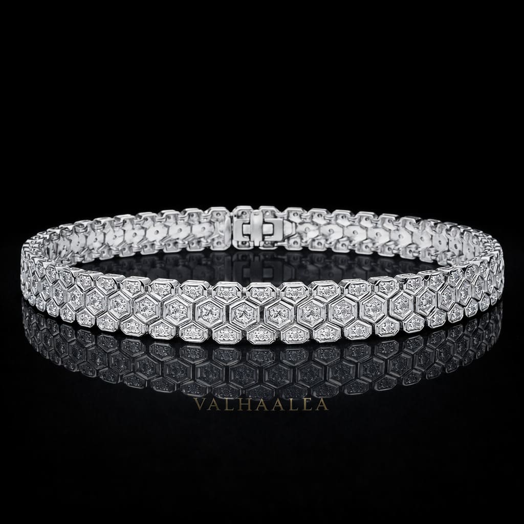 6.1 CT Hexagon Diamond Bangle Bracelet Gold Two Row Pave