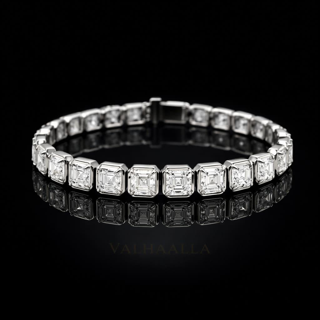 6 TCW Asscher Cut Diamond Tennis Bracelet Bezel Set Gold