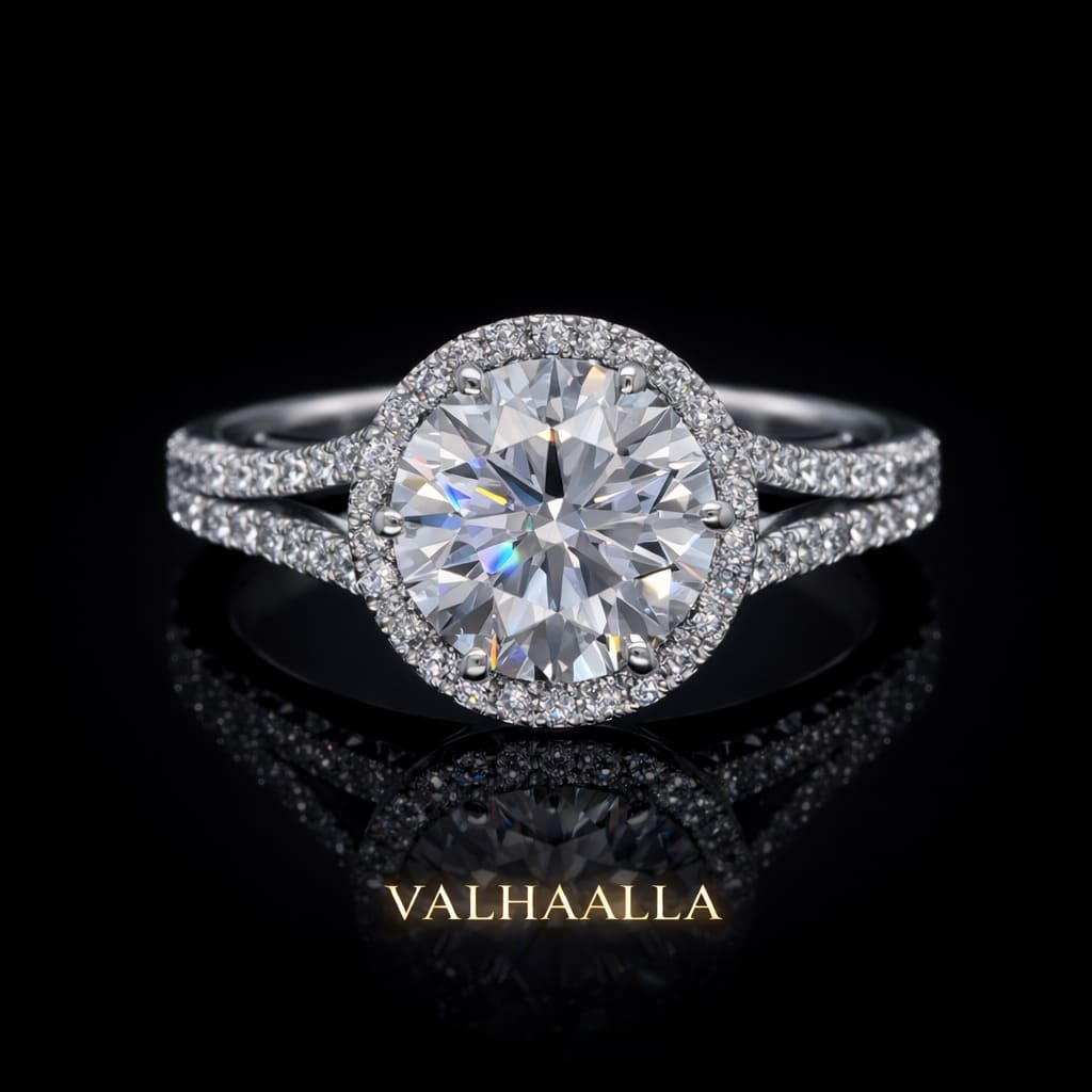 2 Ct Round Brilliant Diamond Halo Engagement Ring Gold