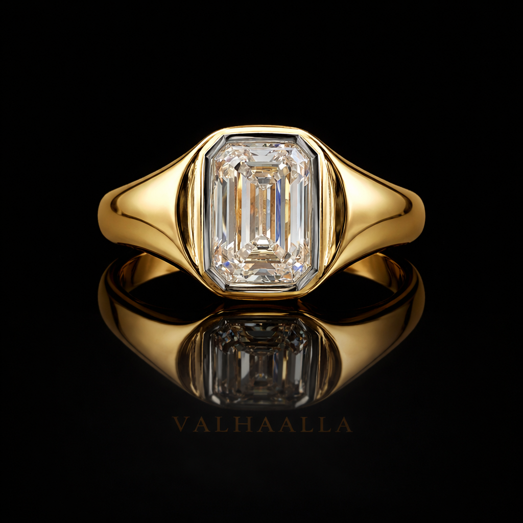 3 Ct Emerald Cut Diamond Bezel Set Engagement Ring Gold