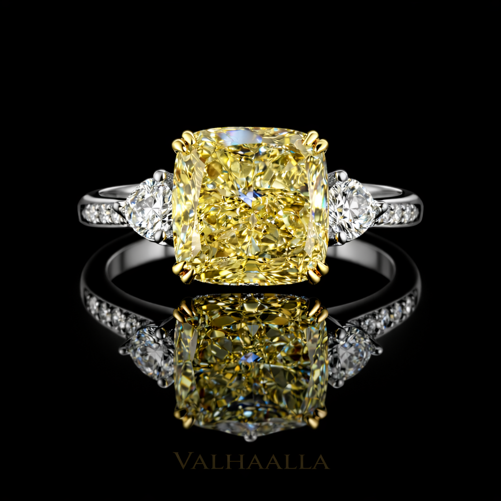 2.33 Ct Fancy Yellow Emerald Cut Diamond Ring Solid Gold