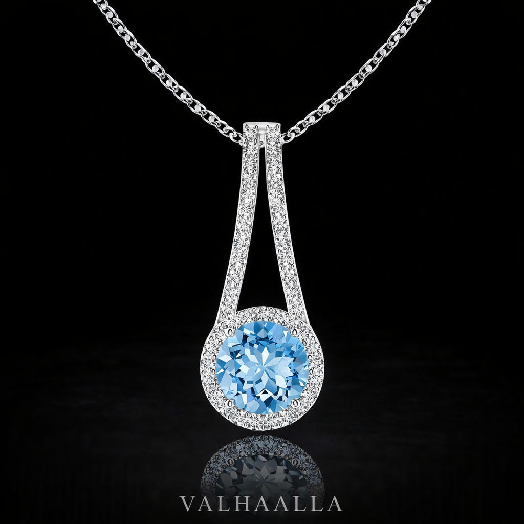 1.39 CT Aquamarine Pendant Necklace with Moissanite in Gold
