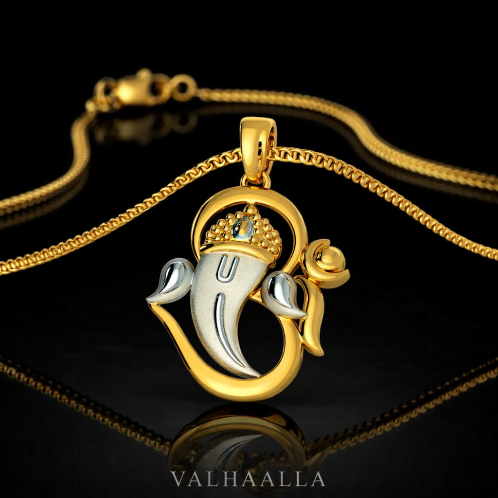 1.00 CT Lord Ganesha Inspired Plain Gold Pendant  Auspicious Symbol