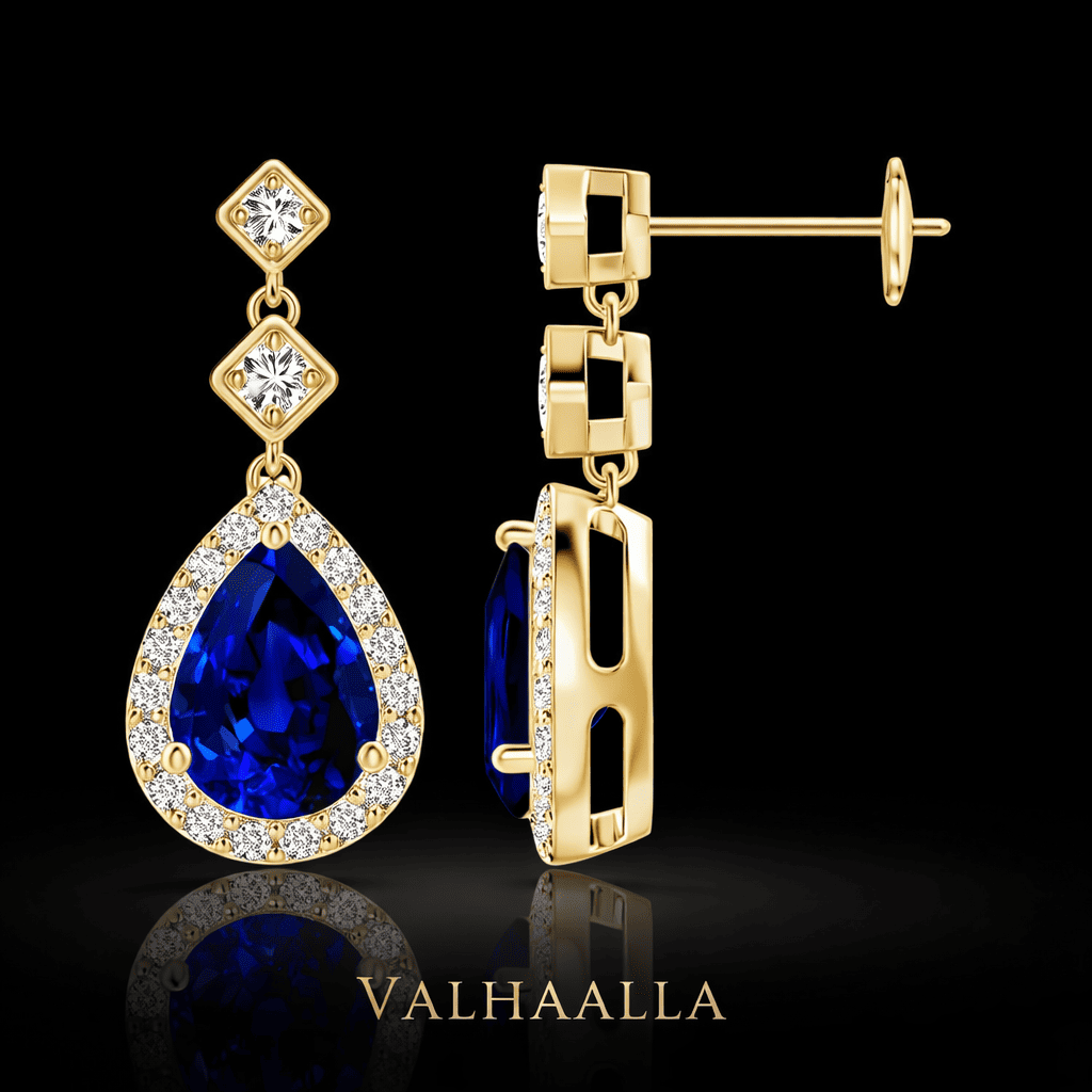 1.99 Ct Pear Sapphire Leverback Drop Earrings with Moissanite In Gold
