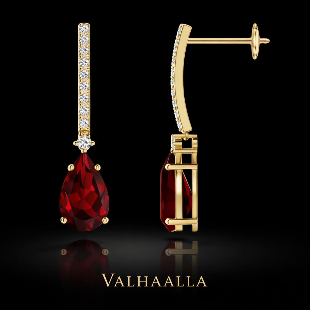 2.08 Ct Garnet Pear Solitaire Drop Earrings with Moissanite In Gold