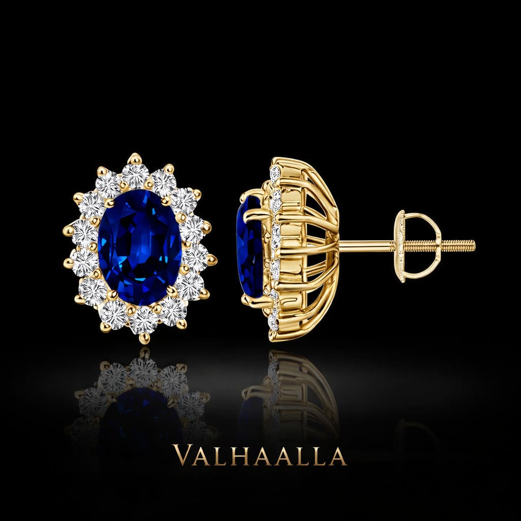 4.15Ct Oval Blue Sapphire Flower Halo Stud Earrings with Moissanite