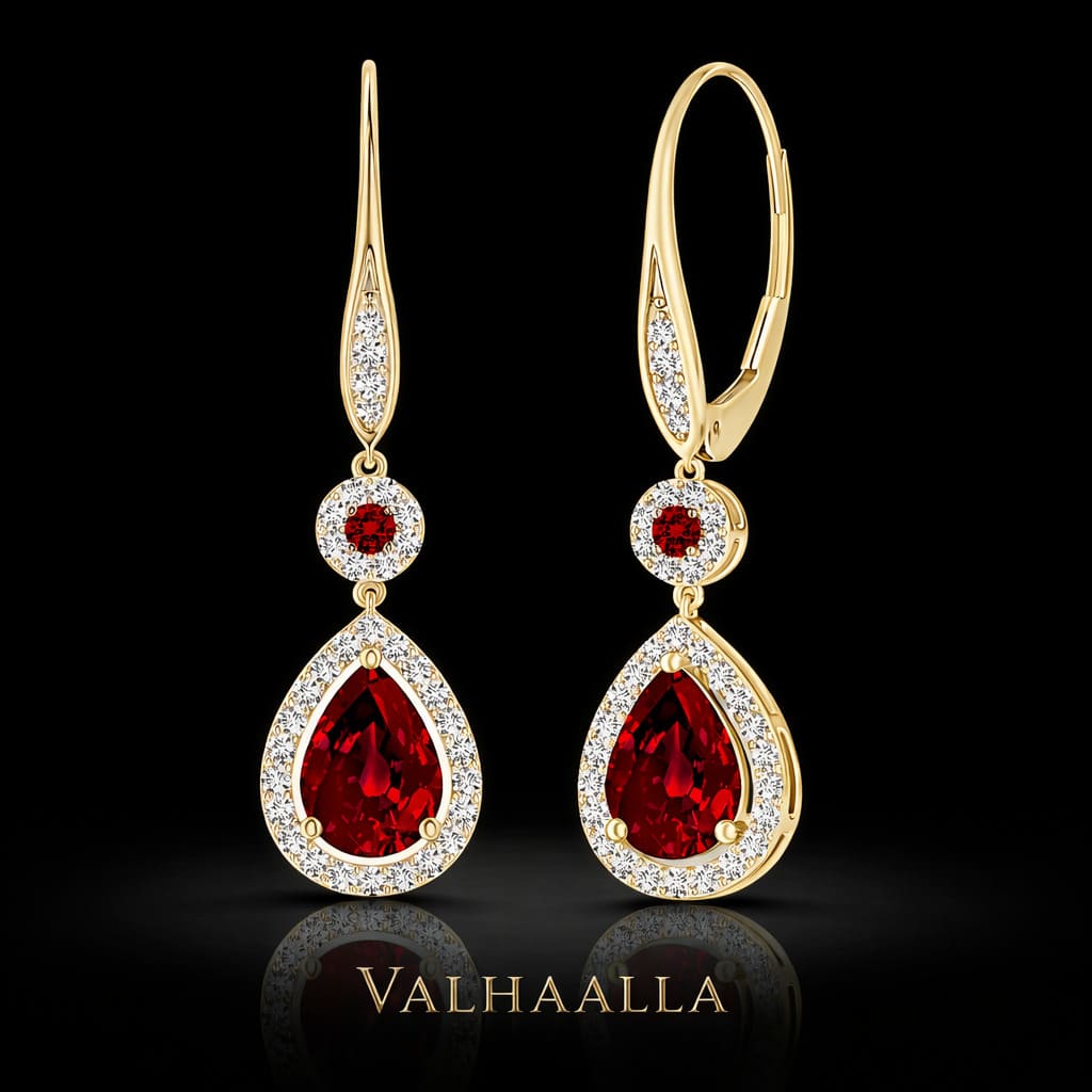4.6 Ct Lab Grown Ruby Halo Leverback Earrings with Moissanite Gold