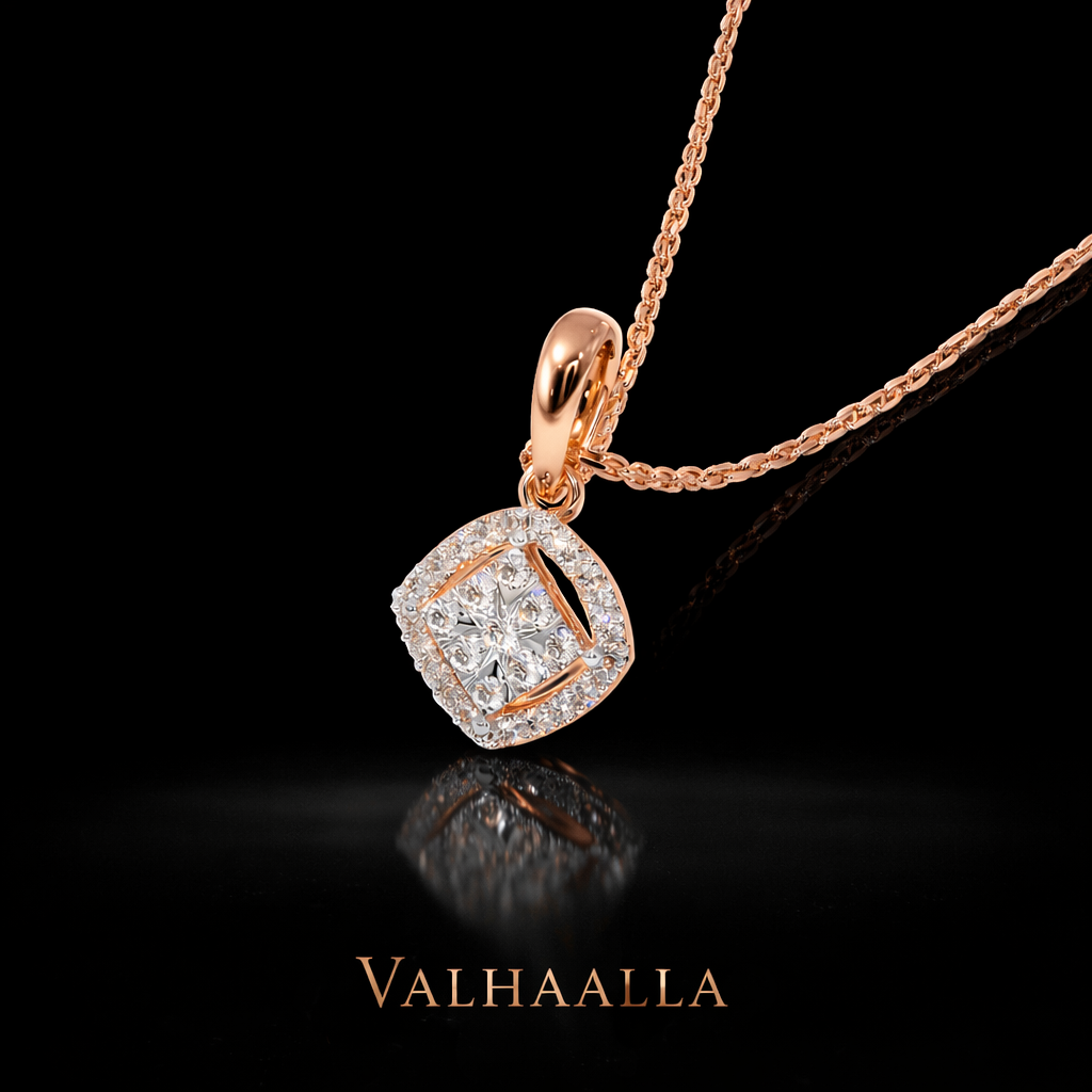 0.241 CT Noura Cushion Moissanite Pendant with Pavé Halo in Solid Gold