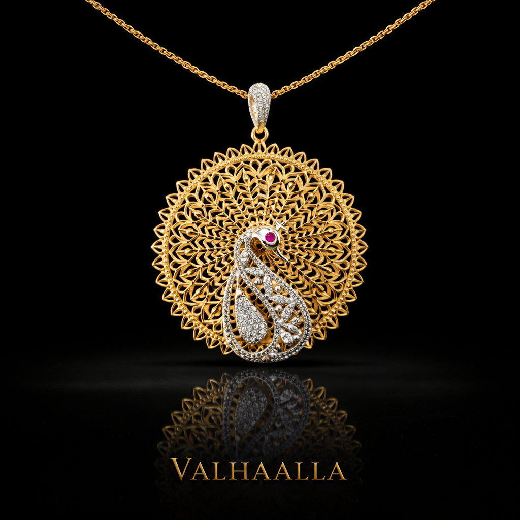 1.20 CT Gemstone Trellis Pendant in Gold Pave Moissanite and Ruby