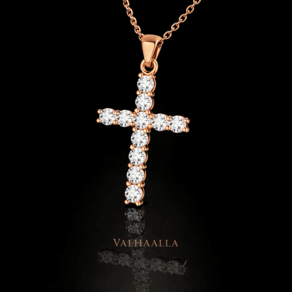 0.64 CT Moissanite Christian Cross Pendant Necklace in Solid Gold
