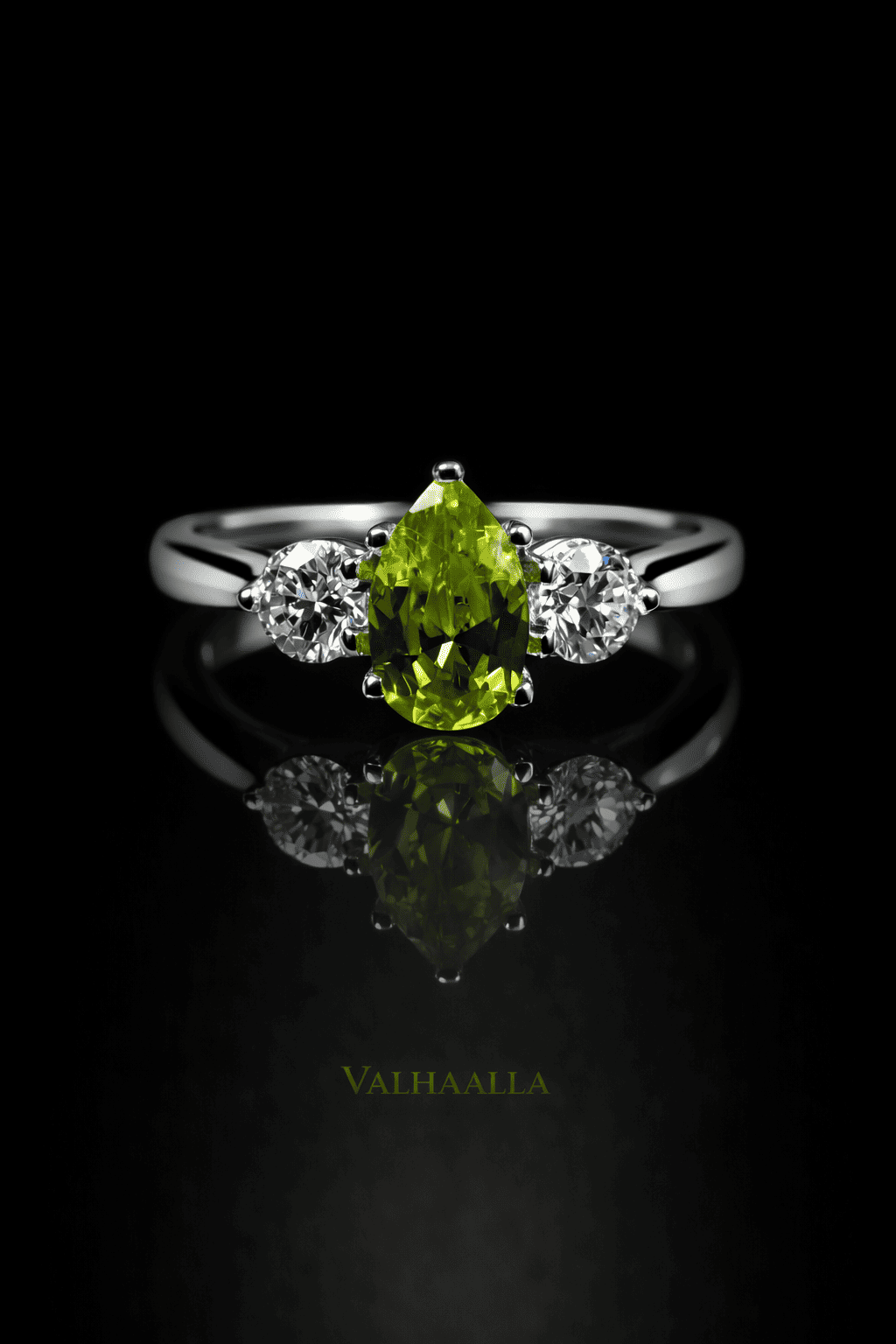 3.00 Ct Pear Cut Peridot & Diamond Engagement Ring Solid In Gold