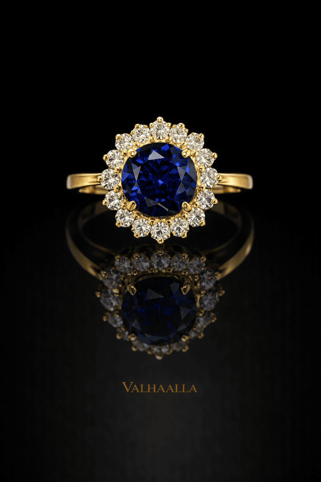 Oval Blue Sapphire & Diamond Halo Women Engagement Ring in Solid Gold, Prong Set Sapphire with Pave Diamond Halo