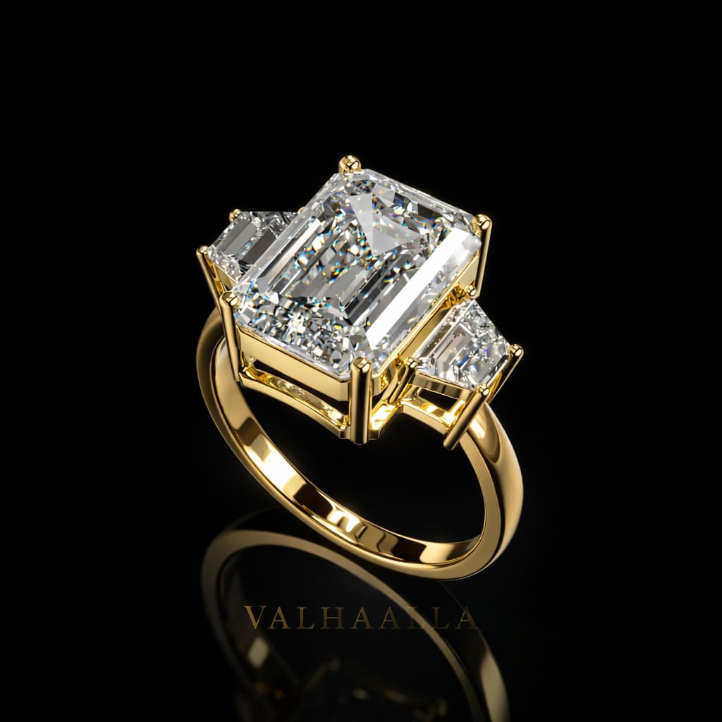 3 Ct Emerald Cut Diamond Trilogy Engagement Ring Solid In Gold