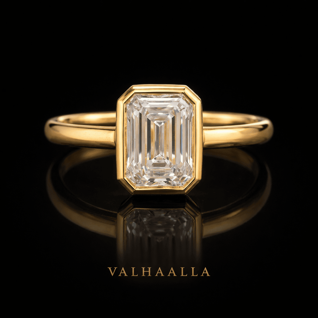 2.50 Ct Emerald Cut Diamond Bezel Set Solitaire Ring Solid In  Gold