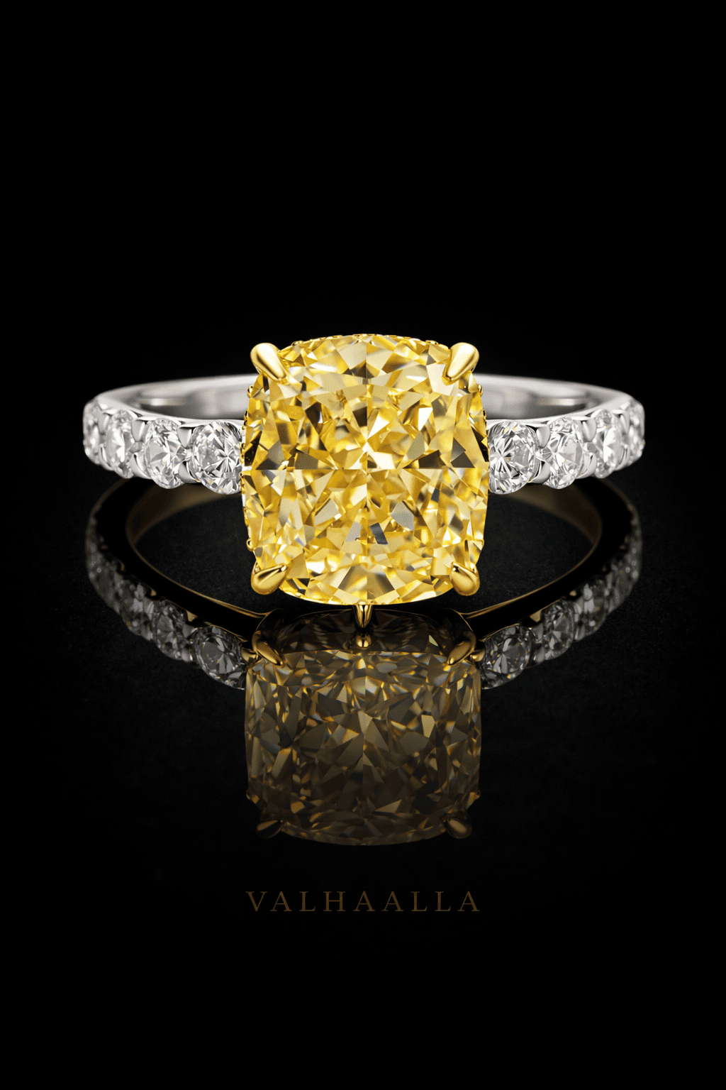 2.5 CT Canary Yellow Cushion Cut Diamond Engagement Ring Solid Gold