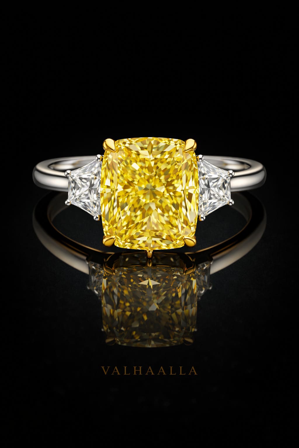5 CT Canary Radiant Cut Diamond Engagement Ring with Trillion Side