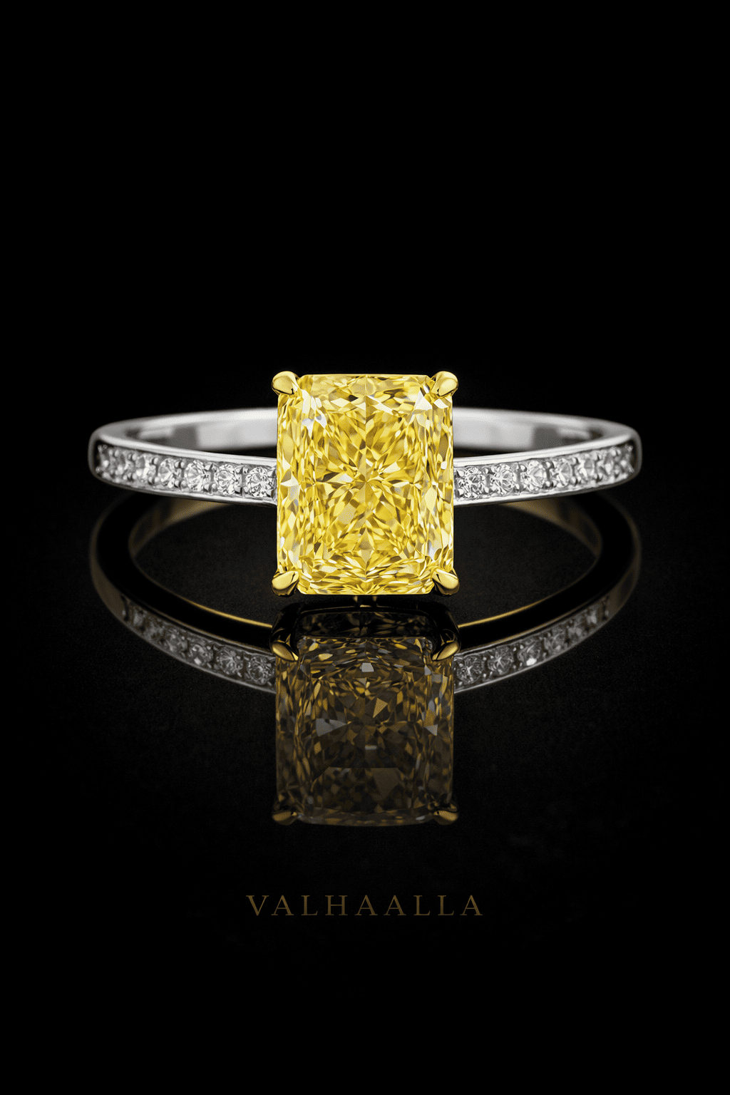 2 CT Vivid Yellow Radiant Cut Diamond Engagement Ring in Solid Gold